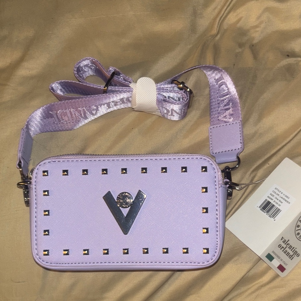 Valentino Orlando Purple Crossbody Bag with Silver Accents New